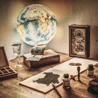 中年女性编辑在明亮的厨房料理台前整理黄油与配方笔记，柔和自然光下神情专注，画面温和专业